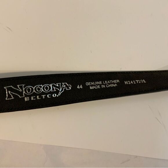 mens NOCONA belt co black leather belt size 44 silver buckle - Picture 6 of 9